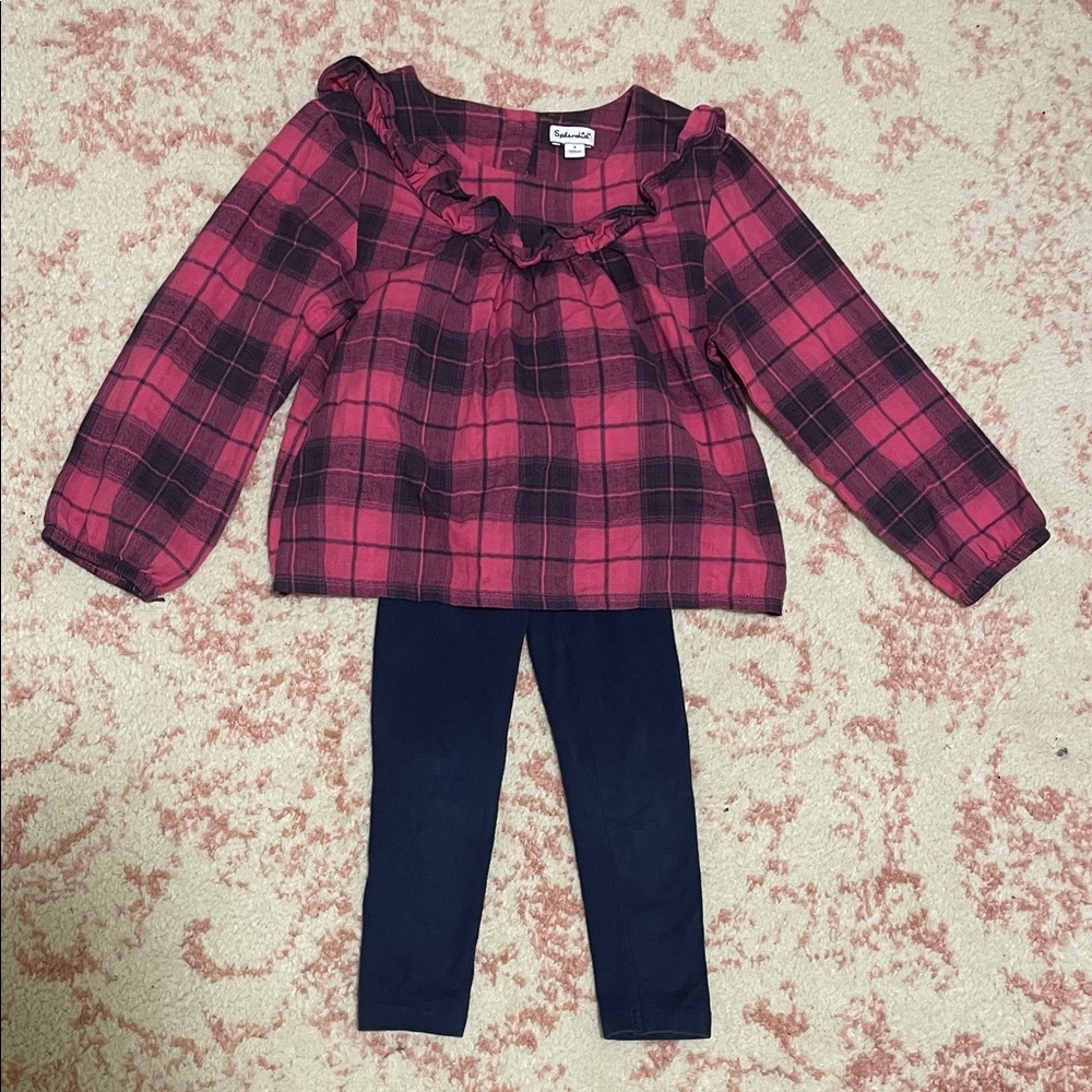 Splendid Pink Plaid Top and Navy Leggings Set